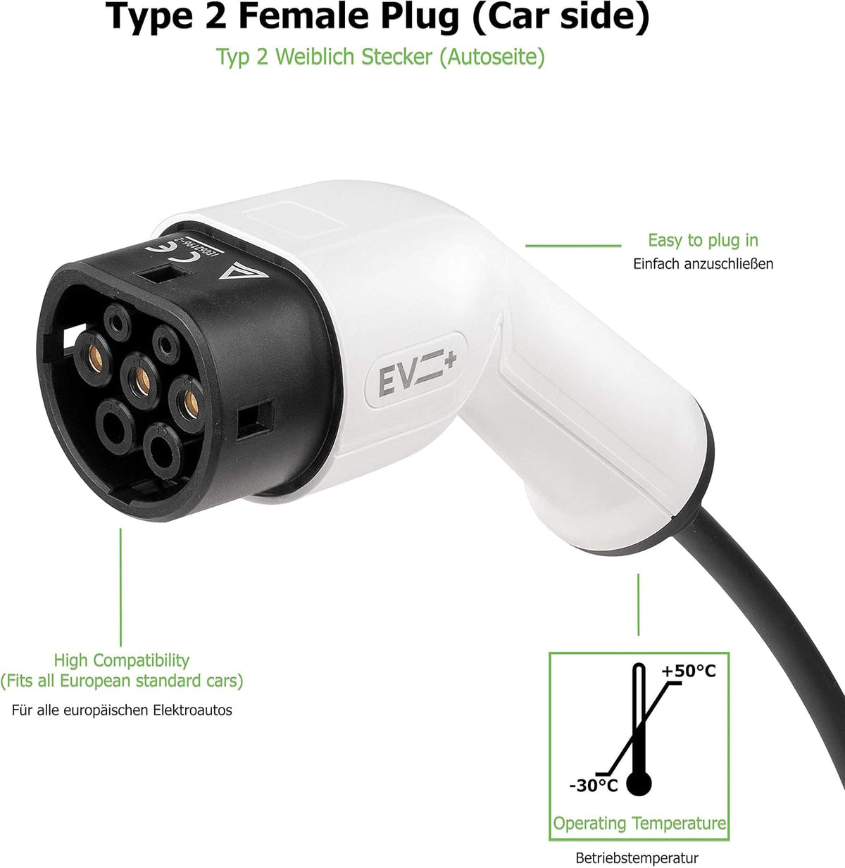 EV + E-auto-laadkabel Spiraal Type 2 naar Type 2 IEC 62196, 3 Meter Draagbare Laadkabel 1-Fase 32A 7.2 kW Zwart met Draagtas, Kabel voor Elektrisch Voertuig, Type 2 Oplader Laadkabel Elektrische Auto