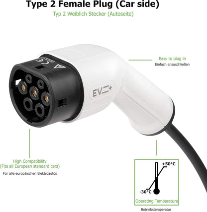 EV + E-auto-laadkabel Spiraal Type 2 naar Type 2 IEC 62196, 3 Meter Draagbare Laadkabel 1-Fase 32A 7.2 kW Zwart met Draagtas, Kabel voor Elektrisch Voertuig, Type 2 Oplader Laadkabel Elektrische Auto