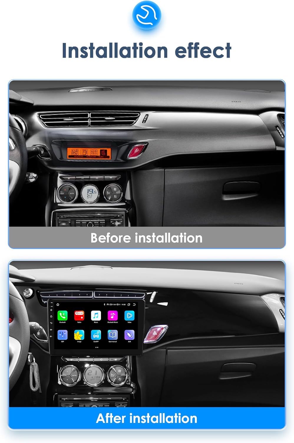 Android 13 autoradio voor Citroen C3 DS3 2010-2016 8-core 4G+32G GPS Navi met draadloze carplay Android Auto Bluetooth DAB WiFi 4G Mirror Link Achter/vooraan camera -zwart