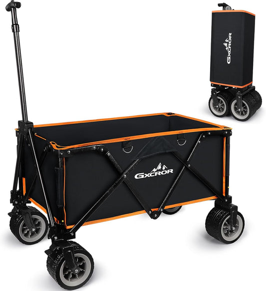 GXCROR Opvouwbare wagen Heavy Duty opvouwbare trolley strandwagen tuinwagen met 200 kg draagvermogen, tuinwagen voor kamperen, winkelen, tuinieren, bijeenkomsten, picknicks, enz. (zwart)