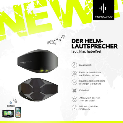 Headwave HeadwaveTAG-002 Bluetooth-luidspreker voor motorhelmen, muziek en navigatieberichten, headset, geluidssysteem, luid en megageluid