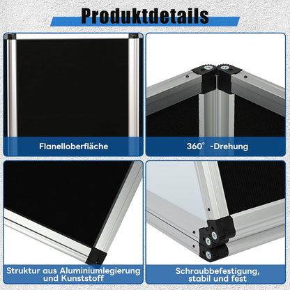 Presentatiebord, 3 + 1 paneel, groot opvouwbaar presentatiebord, 180 x 90 cm, drievoudig gevouwen presentatiebord, display voor beurzen, tafeldisplays, zwart, 180 x 90 cm