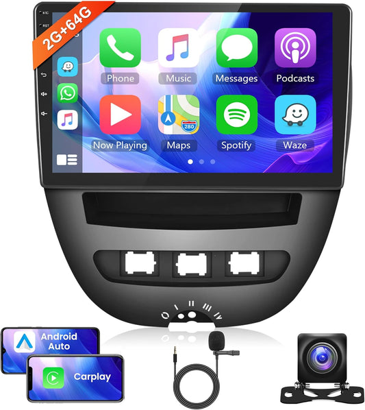 2G+64G Draadloze Carplay Android 13 Autoradio 2 Din voor Toyota Aygo Peugeot 107 Citroën C1 2004-2014 10,1 Inch Autoradio met Android Car Navi GPS WIFI Mirror Link FM/RDS/DAB Achteruitkijkcamera