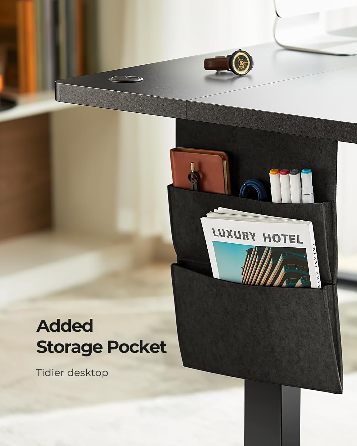 Marsail Staande bureau in hoogte verstelbaar, elektrisch sta-bureau met Staragetas, staand bureau voor thuiskantoor, computerbureau, vooraf ingestelde geheugen met hoofdtelefoonhaak, 100 x 60 cm