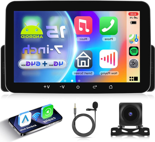 4G + 64G Android 15 Car Radio 1 DIN with Carplay Android Car Wireless, Carplay Car Radio with Touch Screen, 7 Inch HD IPS, Support Bluetooth 5.0, FM Radio, RDS GPS, WiFi, Link, Mirror - QUORE