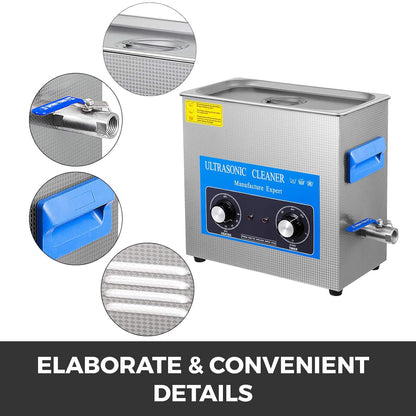 VEVOR Ultrasone reiniger, 6,5 l, professionele ultrasone reiniger, 180 W met verwarming en timer, ultrasone reiniger, geschikt voor dieptereiniging van sieraden, horloges en brillen