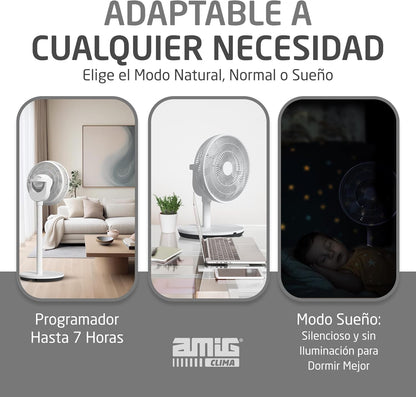 Amig - GALAIR WIFI-01 Staande en Tafelventilator - Stil 13 dB - 26 Snelheden - Verticale en Horizontale Oscillatie - Laag Verbruik 27 W - Afstandsbediening en App - LED-verlichting