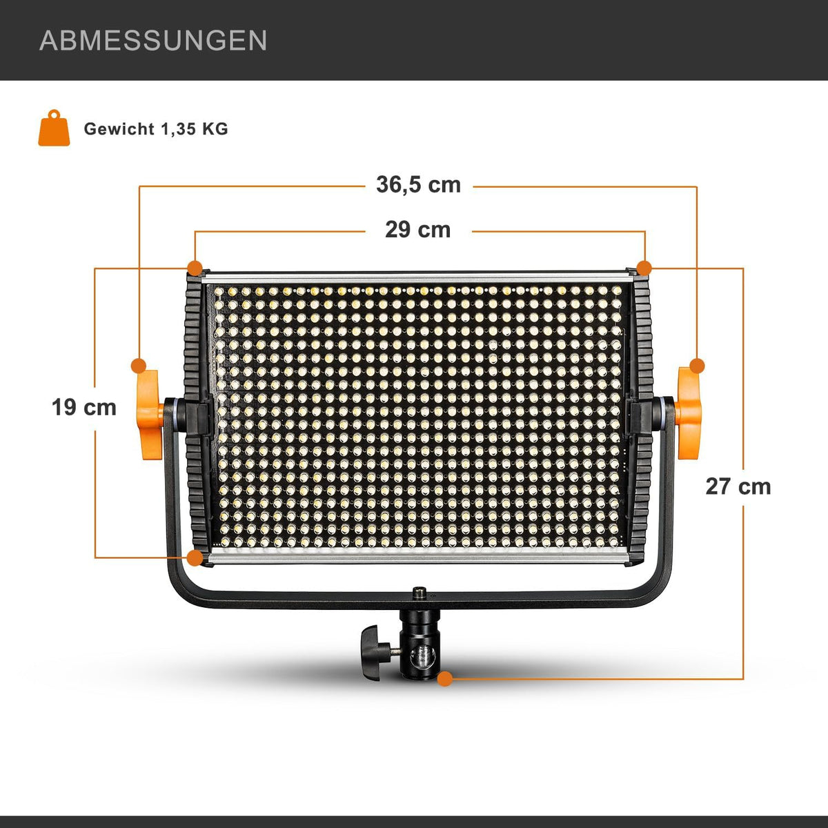 Walimex pro Niova 600 Plus Daylight Led-videolamp, continu licht, 36 watt, 600 leds, dimbaar, 5600 K, 4.350 lumen, CRI ≥ 97 Ra, DMX + afstandsbediening, 2 x NP-F-accusleuven + voeding