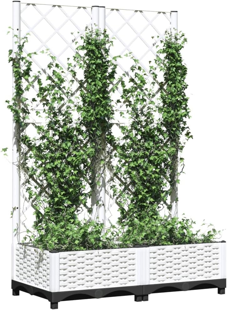 Gecheer Garden Box with Trellis White 80x40x121.5cm PP - QUORE