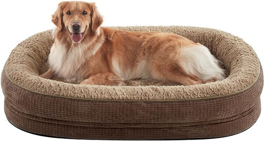 Orthopedisch Hondenbed – Hondenmand – Hondenkussen – Dog Sofa – Huisdier Bed – Extra Groot – Traagschuim Met Eierdoos-Structuur – Waterdichte Afneembare Hoes – Warm Bruin
