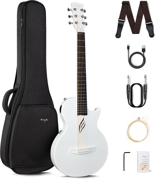 Enya Akoestische Elektrische Gitaar Set - 35'' Wit Nova Go SP1 Akoestische Gitaar met Smart AcousticPlus Pickup Klein en Lichtgewicht voor Kinderen Volwassenen Beginners Starter Set Concert Gitaar
