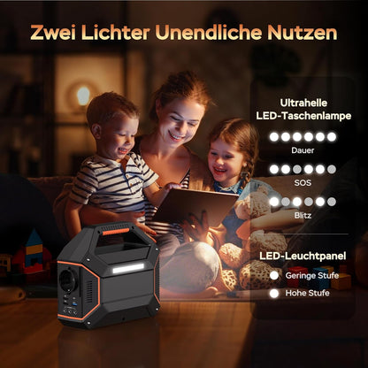 MARBERO 99Wh draagbaar powerstation, lithiumbatterij, noodstroom, 150 W, Max zonne-generator met LED-lamp voor outdoor, camping, camper, huis, noodgevallen