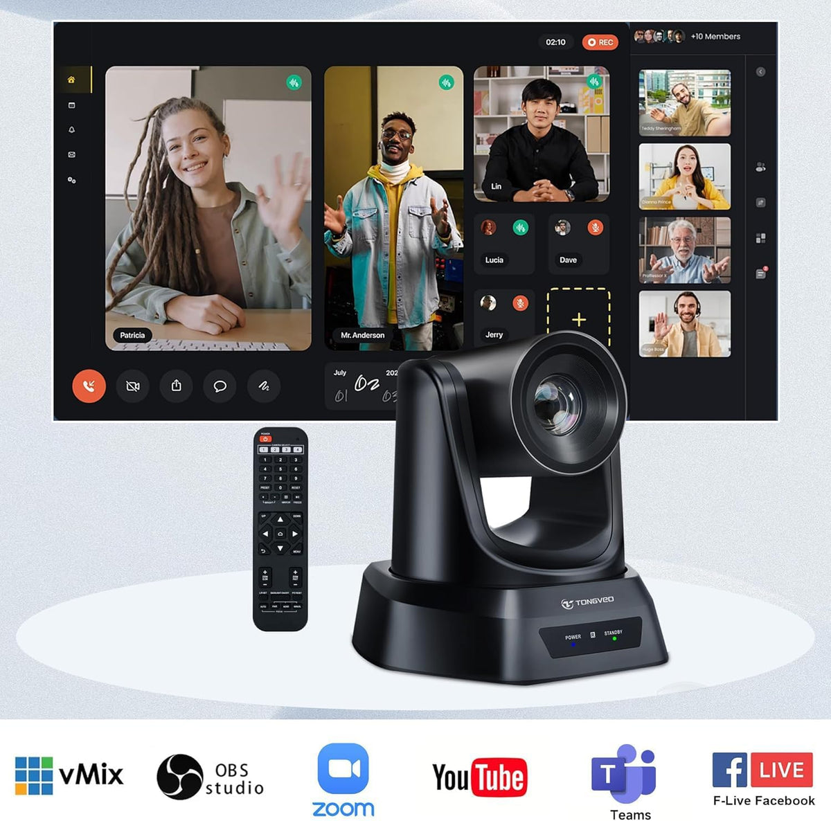 TONGVEO 5,8 GHz draadloze conferentieruimte webcam, kerk live streaming 3X USB 1080P 60fps PTZ-camera voor diensten online conferentie, werkt met zoom, Skype OBS eenvoudig te installeren