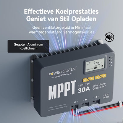 Power Queen MPPT Solar Charging Controller 12/24V 30A 900W max Bluetooth-module LCD display standaard voor LifePO4 accu compatibel met batterijen van
