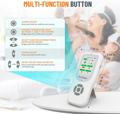 LifeBasis 10-in-1 luchtkwaliteitsdetector, formaldehyde-detector, AQI-vervuilingsmonitor met temperatuur en luchtvochtigheid voor het testen van PM2.5/PM10/HCHO/TVOC/CO2, USB-oplaadbaar, voor thuis en
