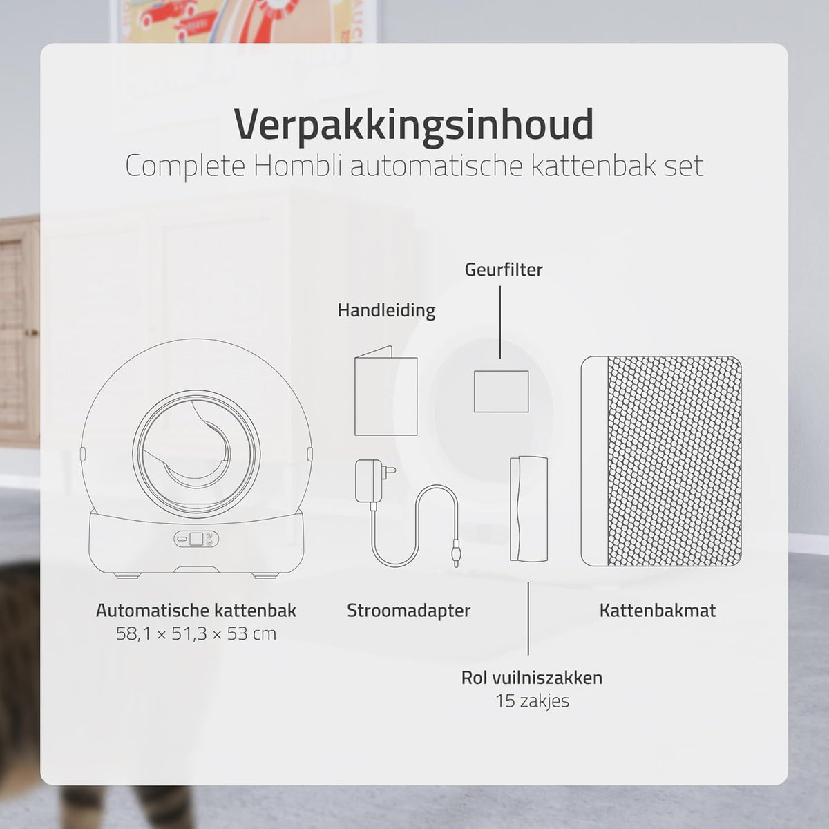 Hombli Slimme kattenbak met automatische zelfreiniging, uv-sterilisatie, gezondheidsbewaking, camera, compatibel met Alexa en Google