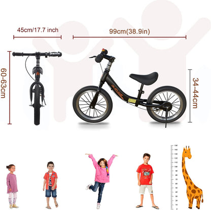 Gaslike 35,6 cm kinderbalansfiets voor kinderen van 2 3 4 5 6 jaar oud, fiets zonder pedalen met handrem en kickstand, verstelbare zithoogte, luchtbanden, buitenspeelgoed voor meisjes en jongens