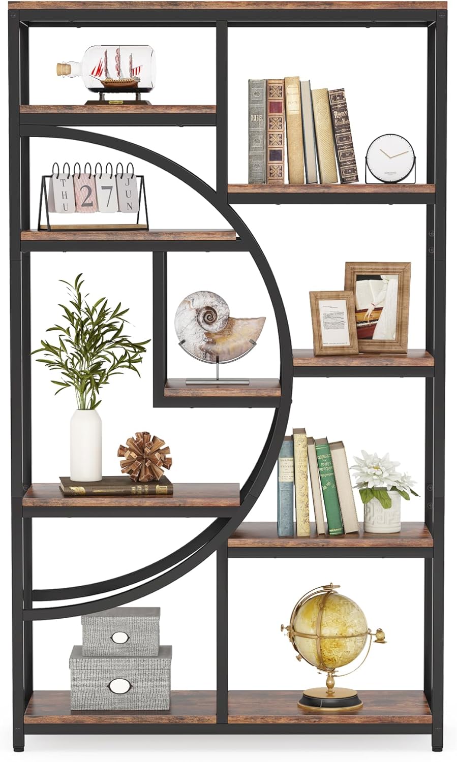 Tribesigns Bookshelf, Industrial 5 Tier Shelf Bookcase, Freestanding High Bookshelves Display Shelf Storage Organizer with 9-Open Storage Shelf for Living Room, Bedroom