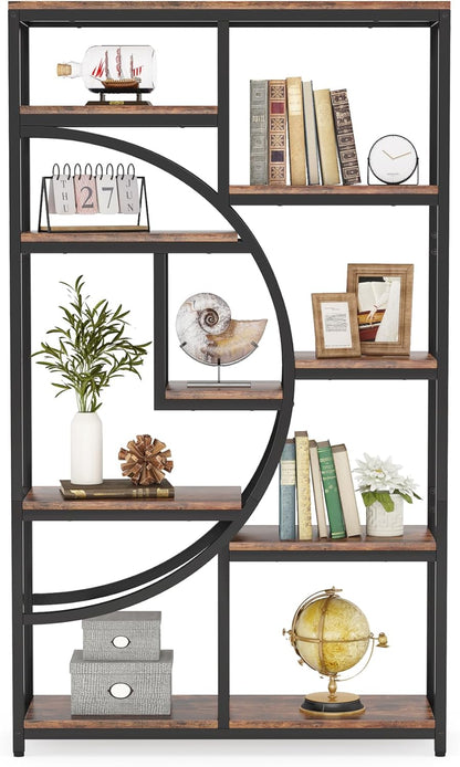 Tribesigns Bookshelf, Industrial 5 Tier Shelf Bookcase, Freestanding High Bookshelves Display Shelf Storage Organizer with 9-Open Storage Shelf for Living Room, Bedroom