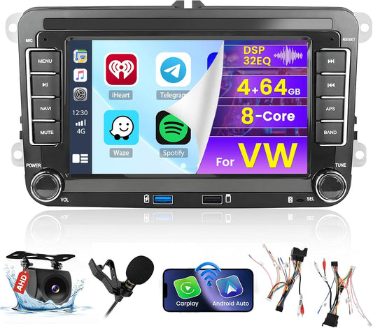 Autoradio VW – Multimedia Systeem – Navigatie Radio – DAB+ Speler – 7 Inch Touchscreen – 8-Core Processor – Draadloze CarPlay & Android Auto - QUORE