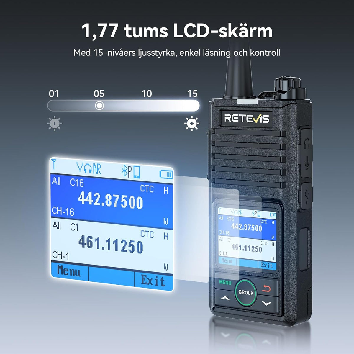 Retevis RB658 Walkie Talkies voor Volwassenen, 2-weg radio met Draadloze Oortelefoon, 6-Weg Oplader, APP-Verbinding, 1800Ah-accu, 1,77 inch Scherm, voor School, Beveiliging (6 Stuks, Zwart)