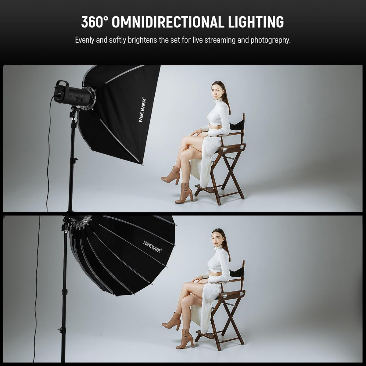 Diepe Parabolische Softbox – Studio Softbox – Flitssoftbox – Videosoftbox – Bowens Mount – 90 x 60 cm – 2 Diffusers En Honingraatrooster