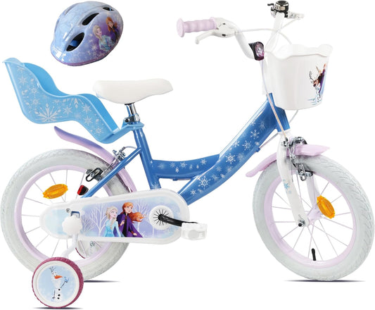 Meisje incl. fiets 14 inch voor kinderen, ijskoningin, Frozen + helm, blauw, 14 inch