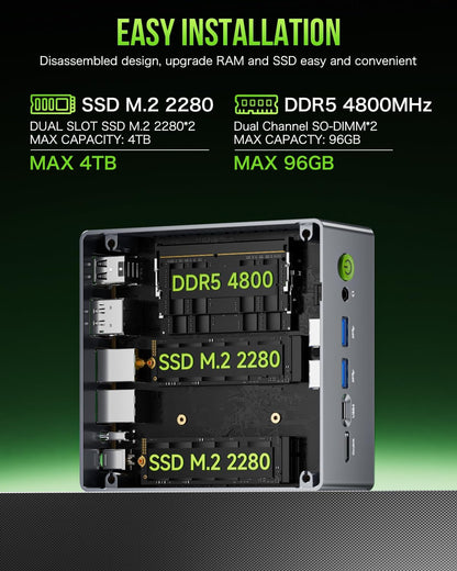 GMKtec Mini PC Gaming, M7 AMD Ryzen 7 PRO 6850H (8C/16T 4.70Ghz) Dual NIC LAN 2.5G Desktop Computer, 16 DDR5 RAM + 512GB Hard Drive PCle SSD, Dual USB4, HDMI 2.1, USB-C, Micro Computer
