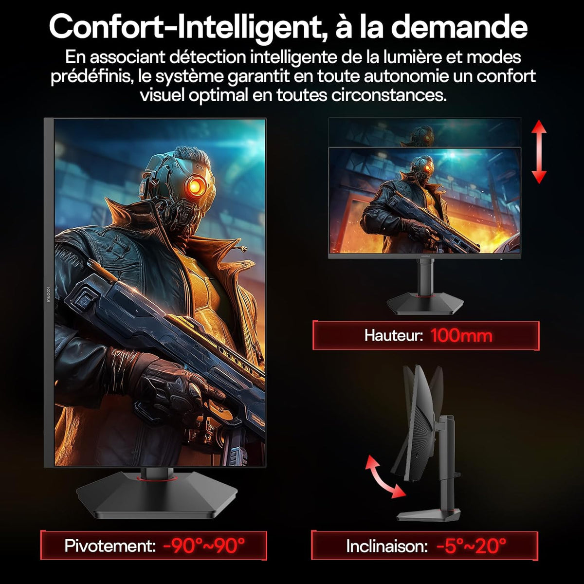 KOORUI G2722P Gaming PC Monitor 27 inch 200 Hz, QHD 2560 x 1440, Fast IPS 1ms, HDR400, 95% DCI-P3, Adaptive Sync, Height Adjustable, HDMI 2.0 & DP 1.4, Eye Care - QUORE