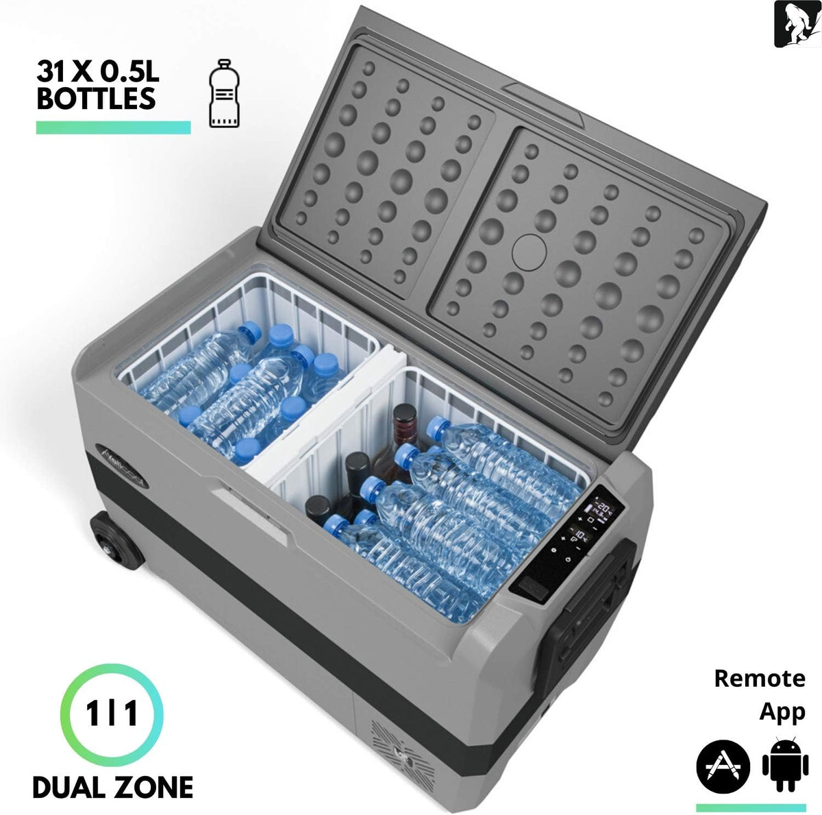 Yeticool TX50 Elektrische compressorkoelbox, dual-zone, app-besturing via Bluetooth, 12/24 V en 230 V, voor auto, vrachtwagen, boot