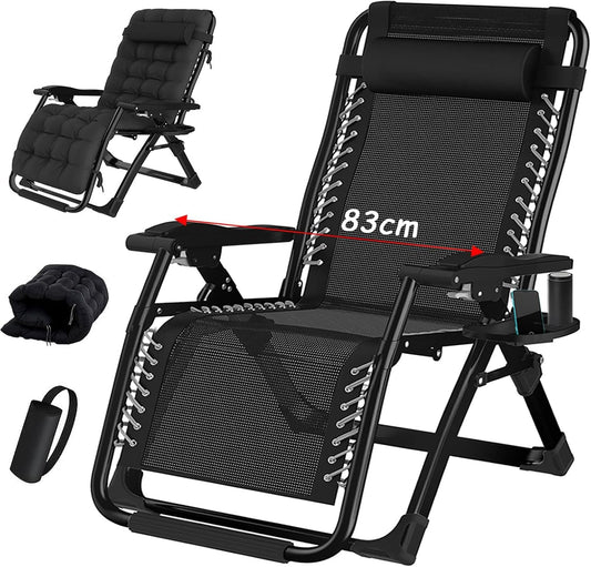 Zero Gravity stoel, inklapbare ligstoel, ondersteunt tot 200 kg fauteuil, Opvouwbare Zonneligstoel ligstoel, inklapbaar, met bekerhouder, kussen,hoofdsteun, voor Tuin, Terras of Balkon 83cm