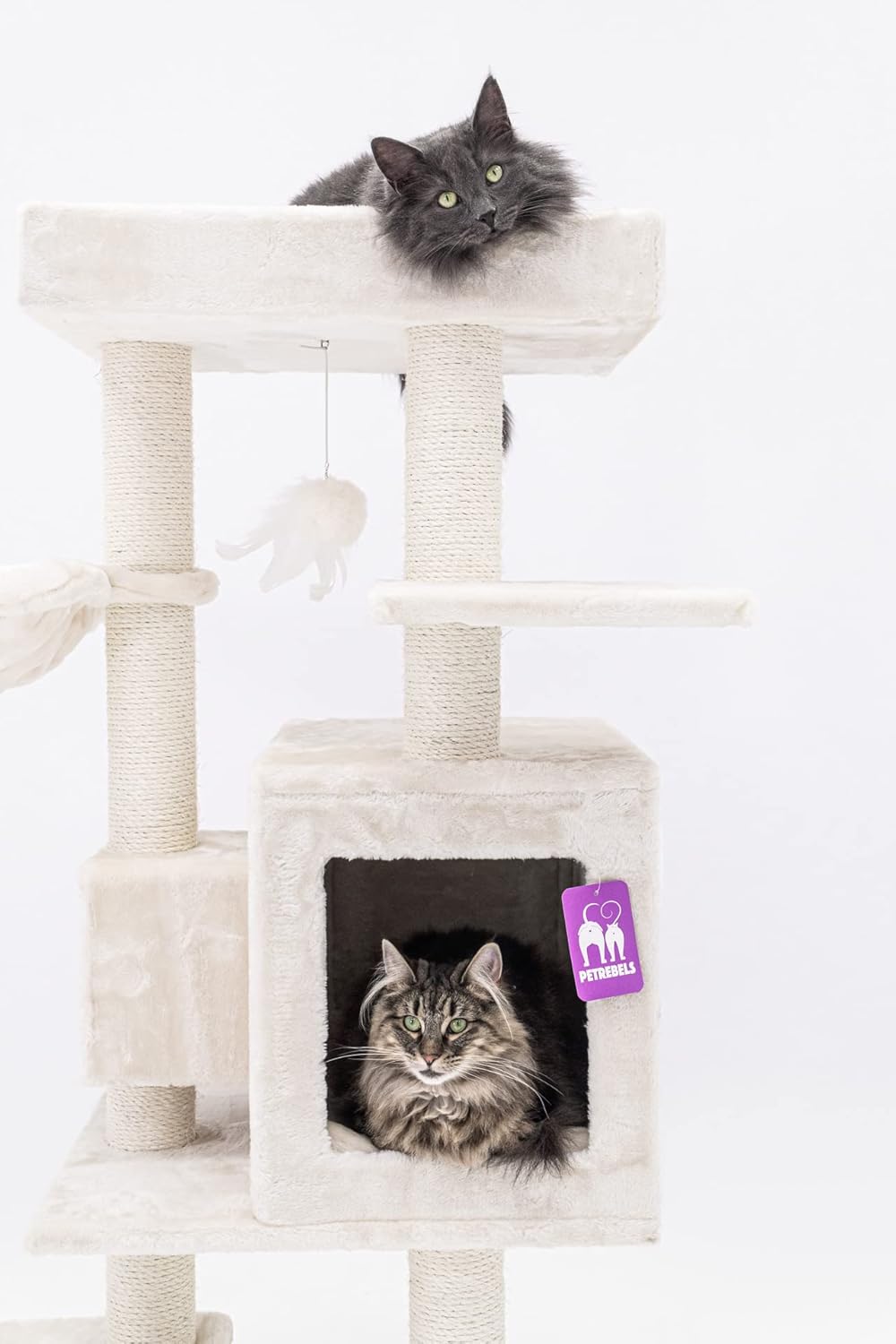 Krabpaal – Krabmeubel – Kattenboom – Kattenhuis – Kattenmand – 134 cm Hoog – Extra Dikke Sisalstammen 9 cm – Luxe Hangmat & Wasbaar Kussen – Crème