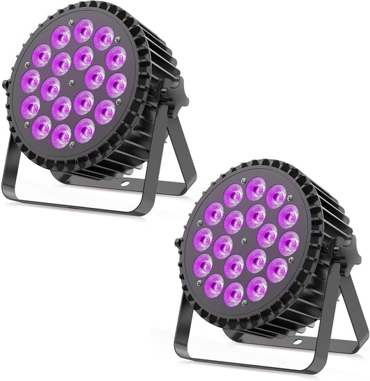 2 x RGBWA UV Par LED Spotlights, 200 W, 18 LEDs, Stage Lighting with D MX 7/10 CH and Strobe Light, Disco Light for Party, DJ, Bar, Club, Wedding, Show, Christmas, Halloween