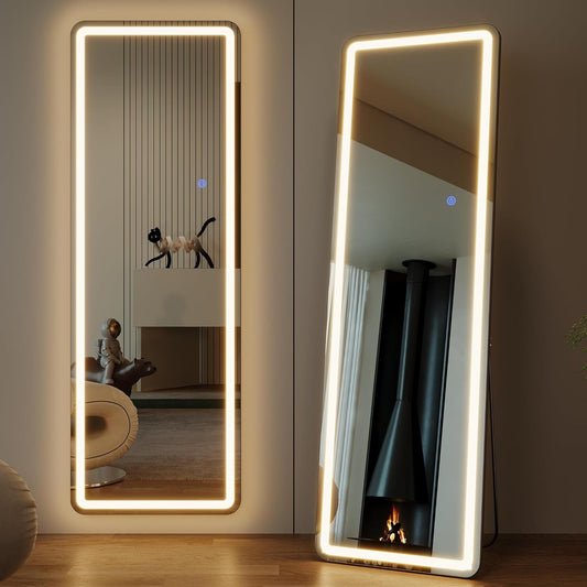 Staande Spiegel LED – Lange Spiegel – Grote Wandspiegel – Volledige Lengte Passpiegel – Vloerspiegel Vrijstaand – 160 x 50 cm – Dimbare 3-kleur LED Verlichting – Robuust Aluminium Frame