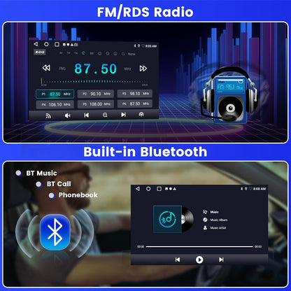 Inefala Android 2 Din Wireless CarPlay Autoradio met gemotoriseerd scherm 2+64G Draadloze met Bluetooth 1 DIN Bluetooth Stereo met Android Auto Mirror Link FM RDS GPS WiFi Achteruitrijcamera AUX USB