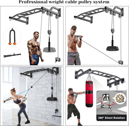 SELEWARE 48 ''Heavy Duty Pull Up Bar Wandmontage Multifunctionele Chin up Bar met Home Gym Kabel Katrol Systeem LAT Pulldown Workout Bijlagen Zware Tas Hanger