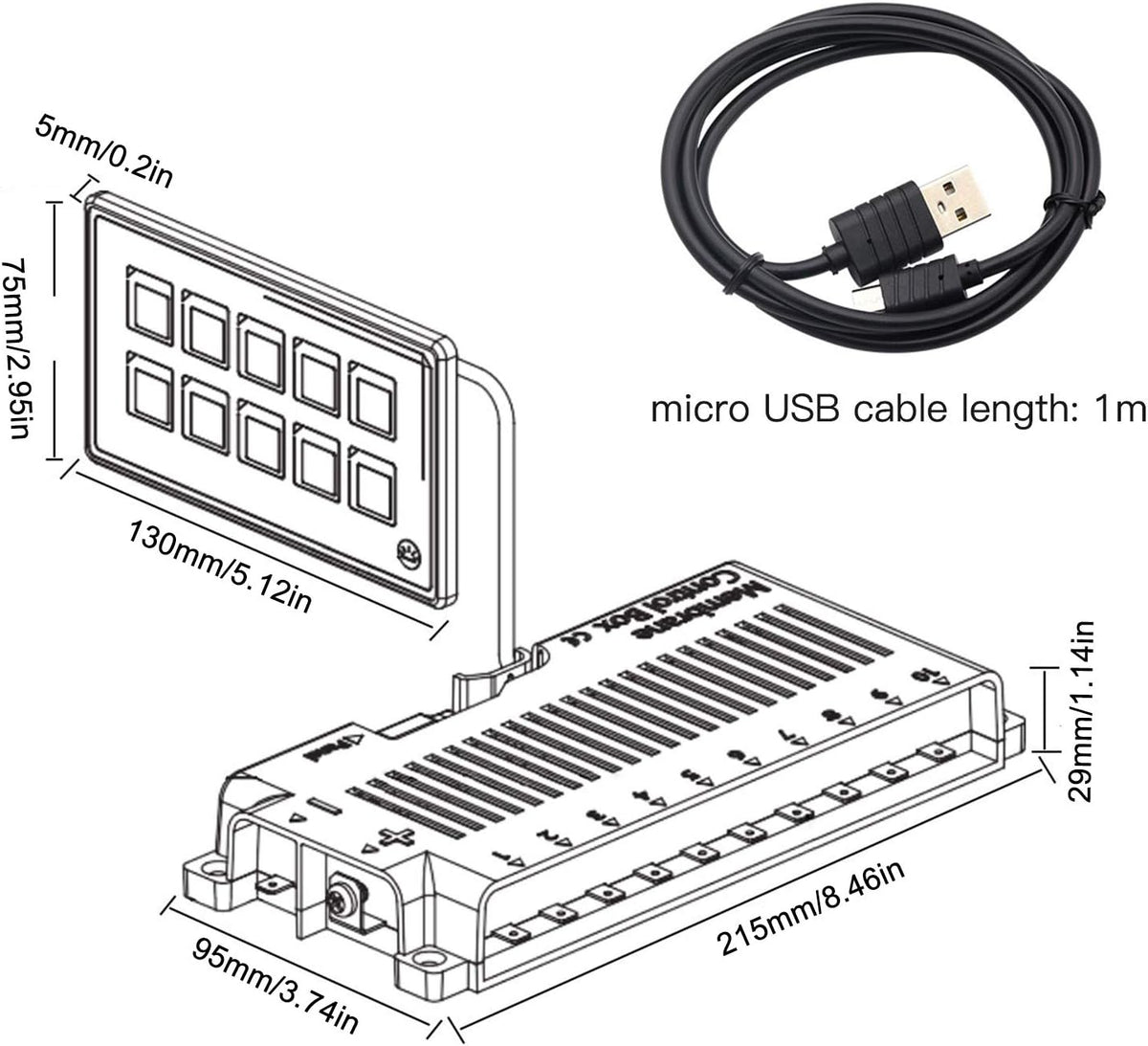 Bedieningsschakelpaneel, 10P Membraanbediening Schakelpaneel Bluetooth APP-bediening met Achtergrondverlichtingsmodule LED Touch Ingebouwde PPTC voor RV-boot