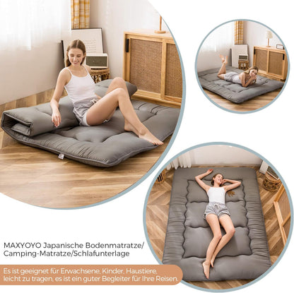 Maxyoyo Japanese Floor Mattress, Futon Mattress, Thicken Tatami Mat, Sleeping Pillow, Foldable, Roll-Up Mattress, Dormitory, Mattress, Floor Lounger, Pillow, Bed (Anthracite Grey, Double)