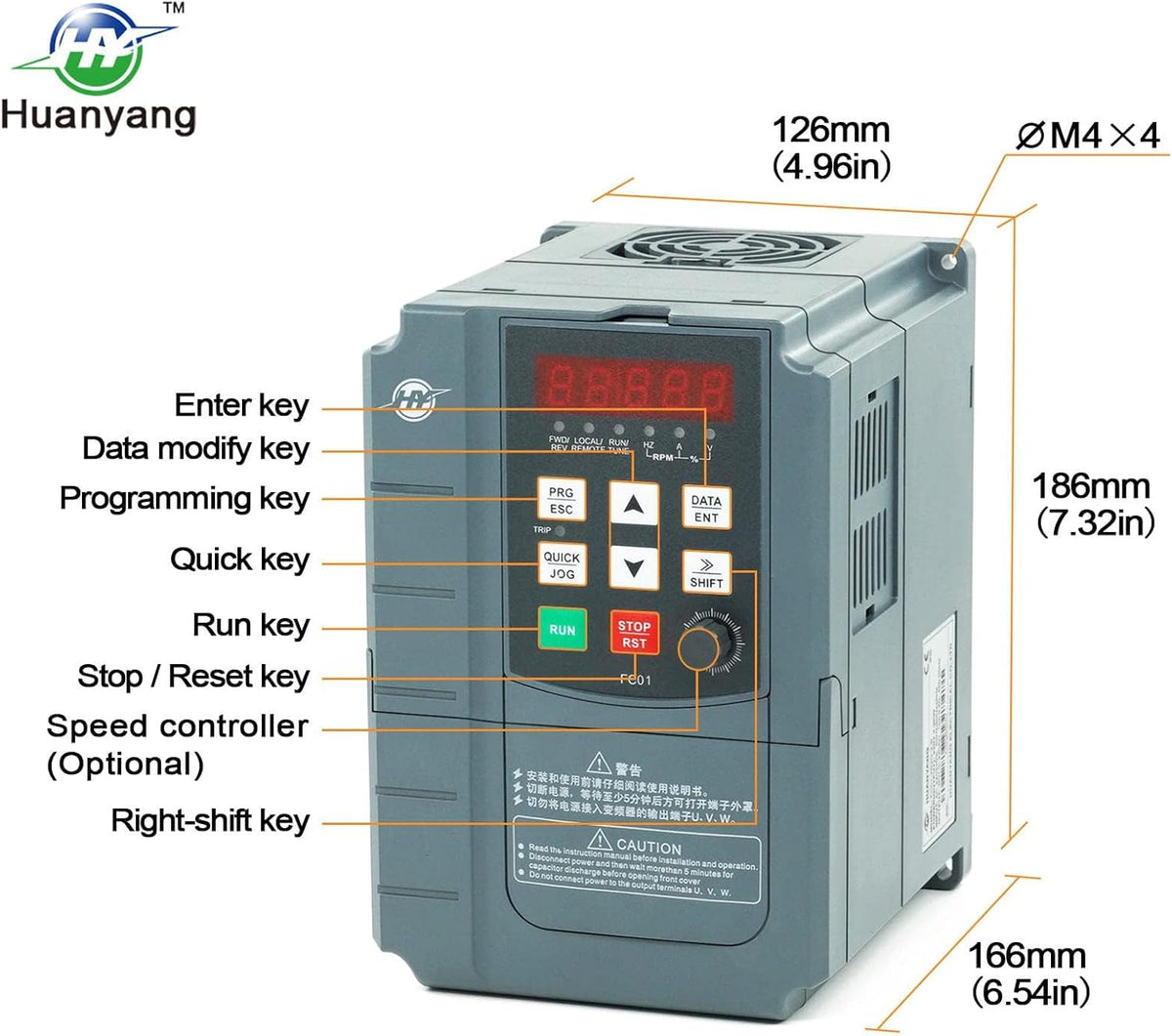 Huanyang VFD 400 V 4,0 KW 5,4 PS frequentieomvormer, gecomputeriseerde numerieke controle, CNC van de motor, inverter-converter voor spindelmotor, controle van de snelheid, FC01-serie