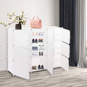 Shoe Cabinet - Shoe Rack - Portable Shoe Rack - 36 Pairs of Shoes - DIY Shelf Organizer - Plastic Shoe Cabinet - with Doors - Entrance - White