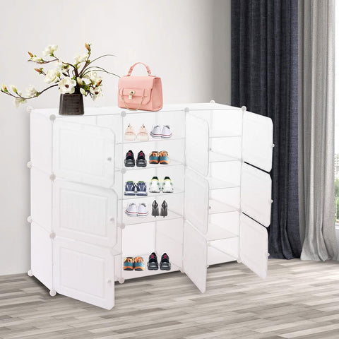 Shoe Cabinet - Shoe Rack - Portable Shoe Rack - 36 Pairs of Shoes - DIY Shelf Organizer - Plastic Shoe Cabinet - with Doors - Entrance - White