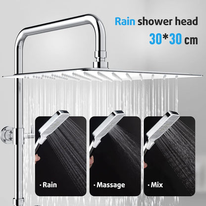 Vierkante Regendouche – Douche Systeem – Douche Set – Regendoucheset – Handdouche – 30x30 cm – 3-standen Handdouche – Verstelbare RVS Doucherail