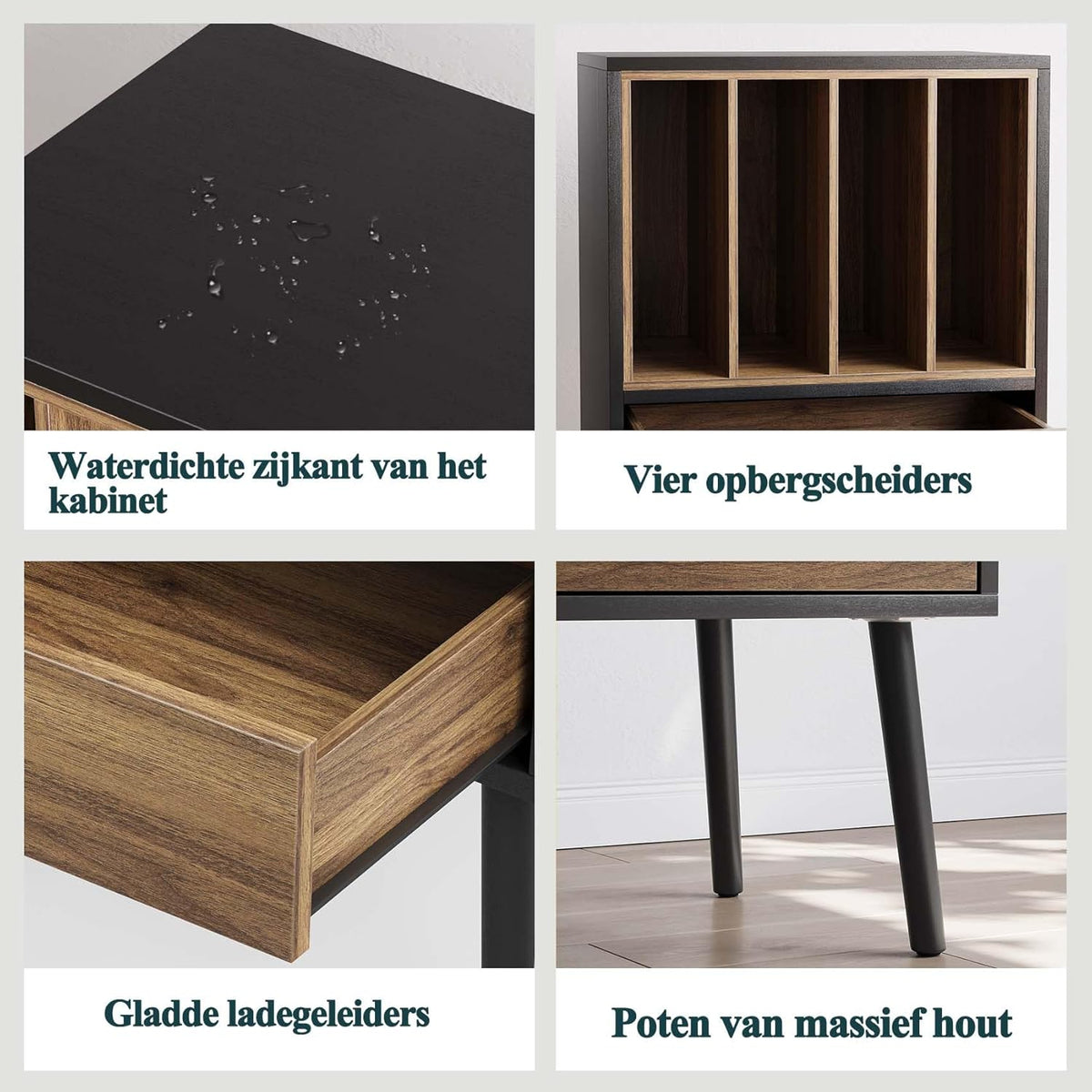 Semiocthome Platenspelerstandaard met opbergkist van vinyl voor maximaal 160 albums, platenspelertafel met lade en massief houten poten, bijzettafel voor draaitafels voor woonkamer slaapkamer
