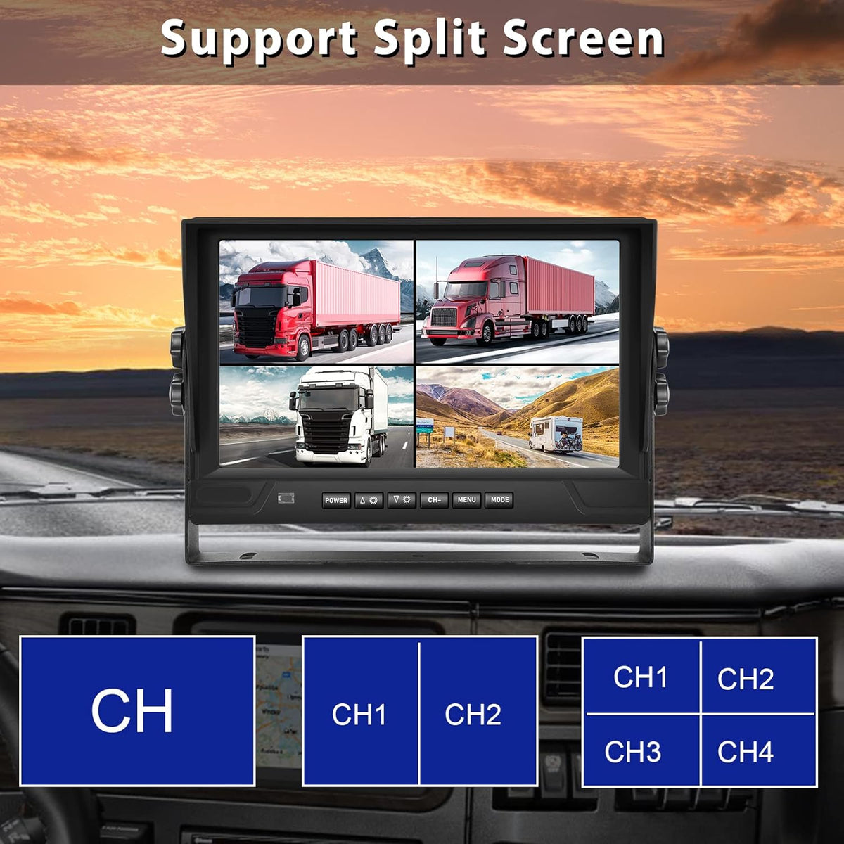 Hodozzy Achteruitrijcamera met 9 inch 4 gedeelde monitor, 4 camera's AHD nachtzicht IP68 waterdicht, voor achter camera met kabel 2 x 10 m en 2 x 20 m, 12 V 24 V