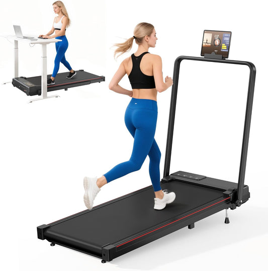 sogesfurniture Inklapbare treadmill voor onder het bureau, met verstelbare helling, stil loopapparaat voor thuis en op kantoor, led-display, transportwielen en stekker - QUORE