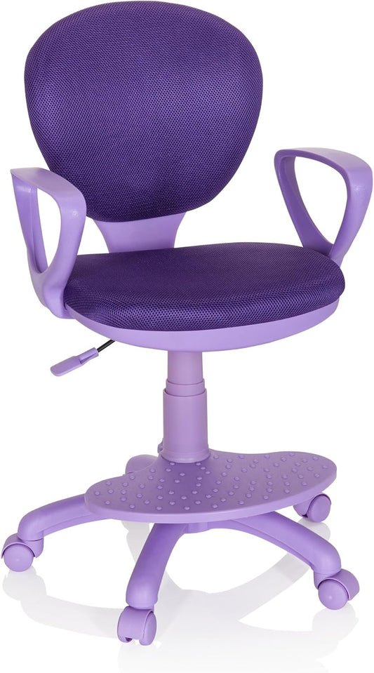 hjh OFFICE Kid Colour 671009 kinderdraaistoel van stof, paars, met voetensteun en zitvlak in hoogte verstelbaar