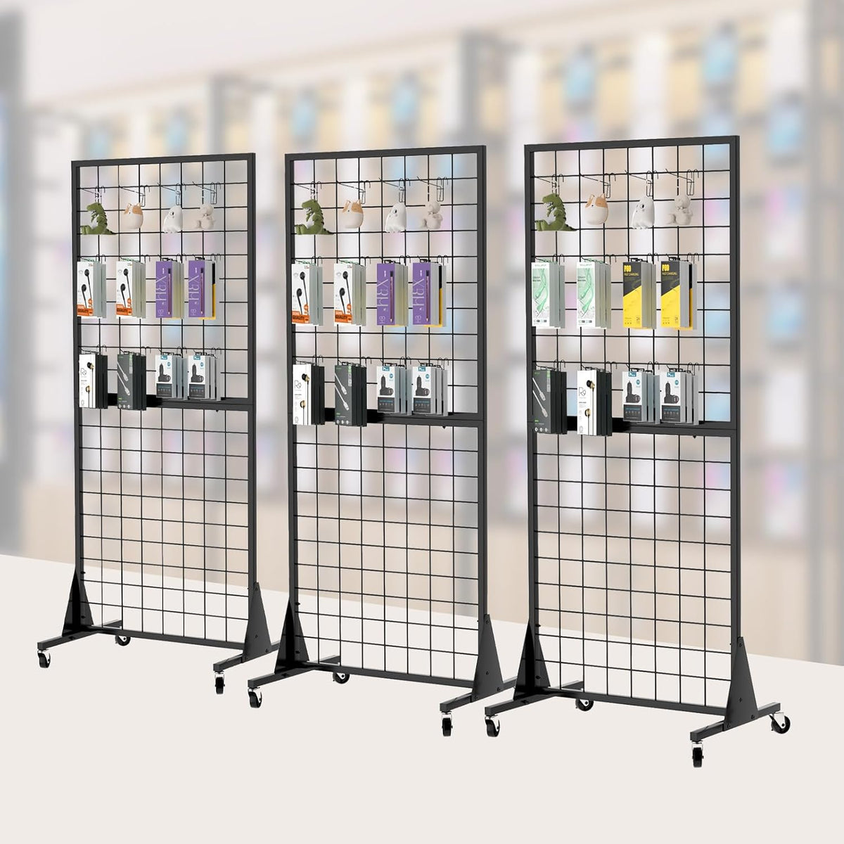 3-Pack Gridwall Panel Display Stands 2'x5.5' Ft, Heavy-Duty Vloerstaande Retail Display Rack met Driehoek-Base voor Retail Art Fair Show (Zwarte Afwerking)