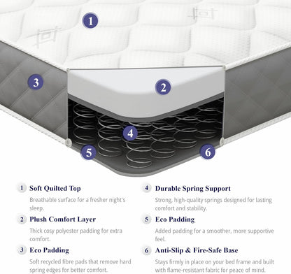 Extreme Comfort Cooltouch Plus Diamond Essentials Schuimvrije Pinna-Coil Bonnell Binnenveer Maximale Waarde Matras Pluche Feel, Grijs, 18 cm Diep, 4ft6 Dubbel