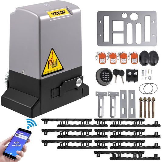 VEVOR Schuifpoortopener, 1800 kg, 7 m, schuifpoortaandrijving met 4 afstandsbedieningen en app-bediening, elektrische roltormotor voor opritten, complete hardware-veiligheidssysteemkit voor