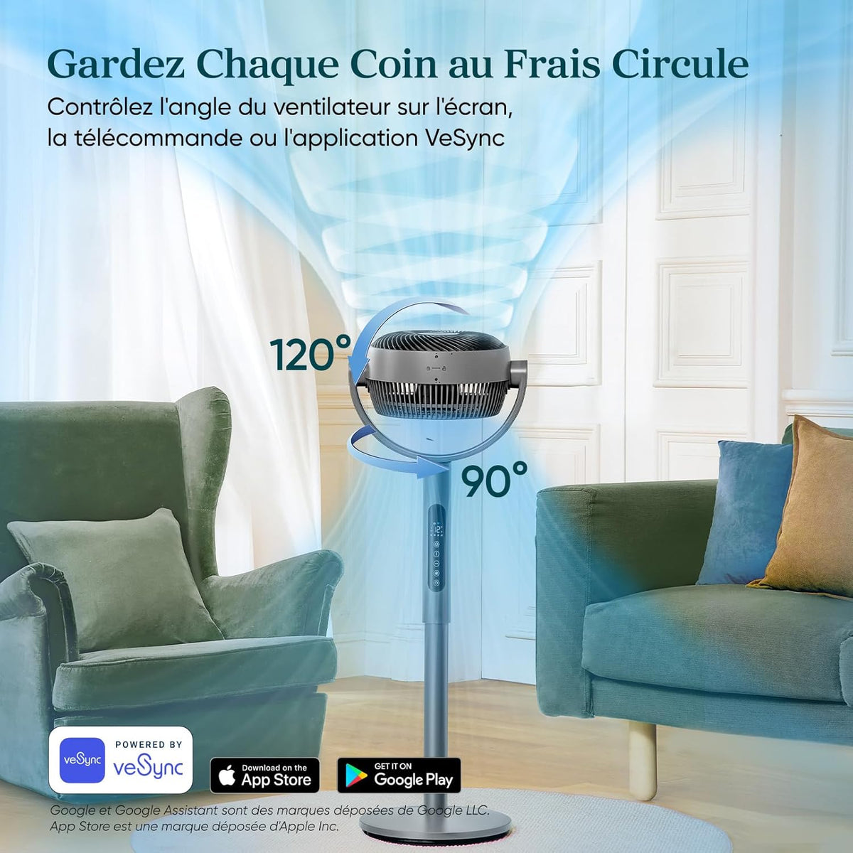 Intelligente Staande Ventilator – Ventilator – Vloerventilator – Koelventilator – Slaapkamerventilator – 20 dB Stil – WiFi App en Spraakbediening